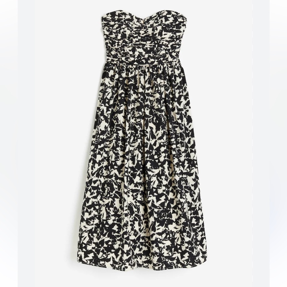 H&M Bandeau Floral Maxi Dress Black Cream S